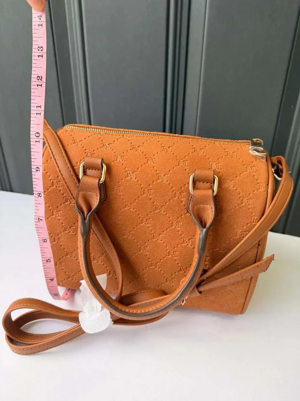 JuicyCouture Tan Brown Suede Monogram Logo Satchel CrossbodyHandbag ChainCharms
